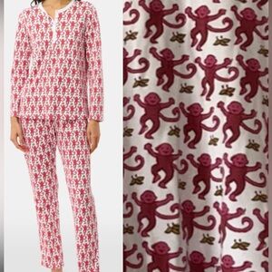 Roller Rabbit The Original Monkey Print XS Pajama Set Pink Pima Cotton